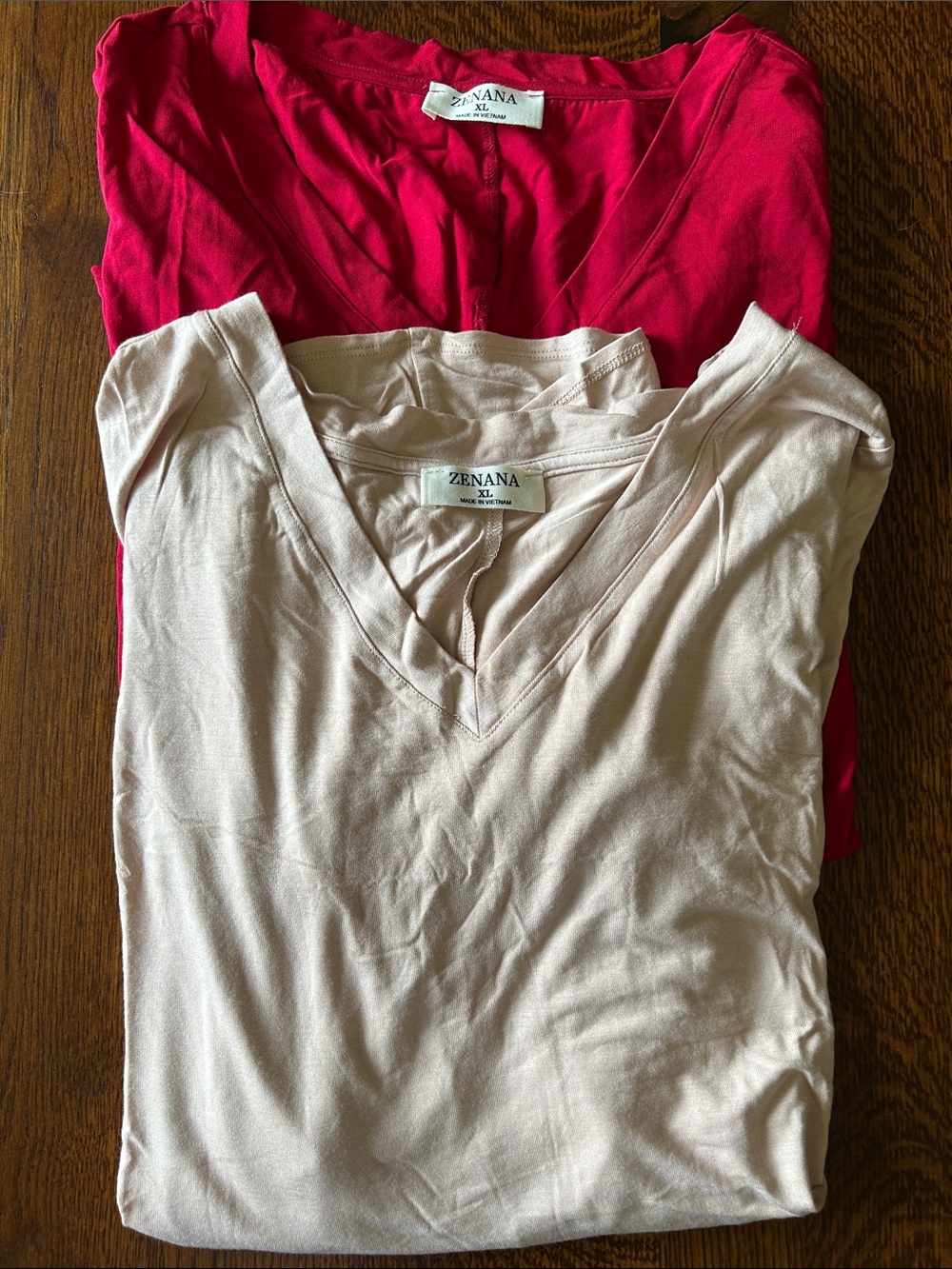 Zenana V-Neck Tee Pack in Cranberry and Blush